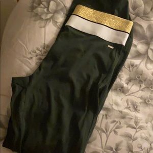 Green What is gold trim pink active yoga pants